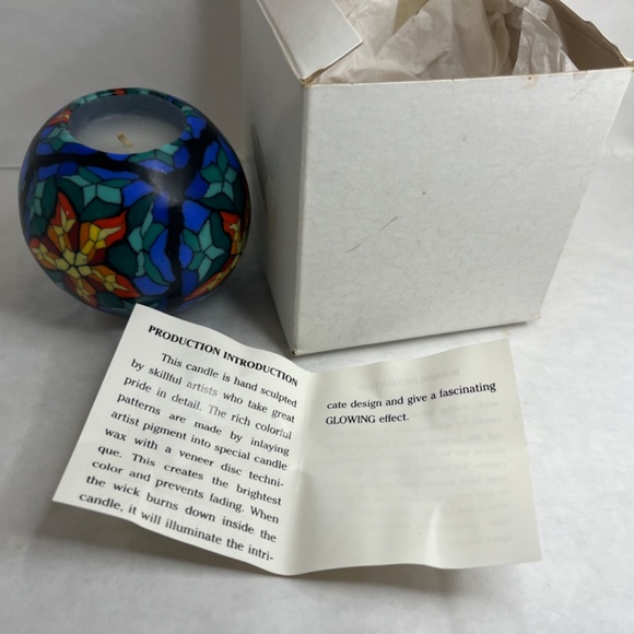 Vintage Stone Candles CA USA Round Stain Glass Design Hand Made NEW w/Papers - Picture 8 of 8